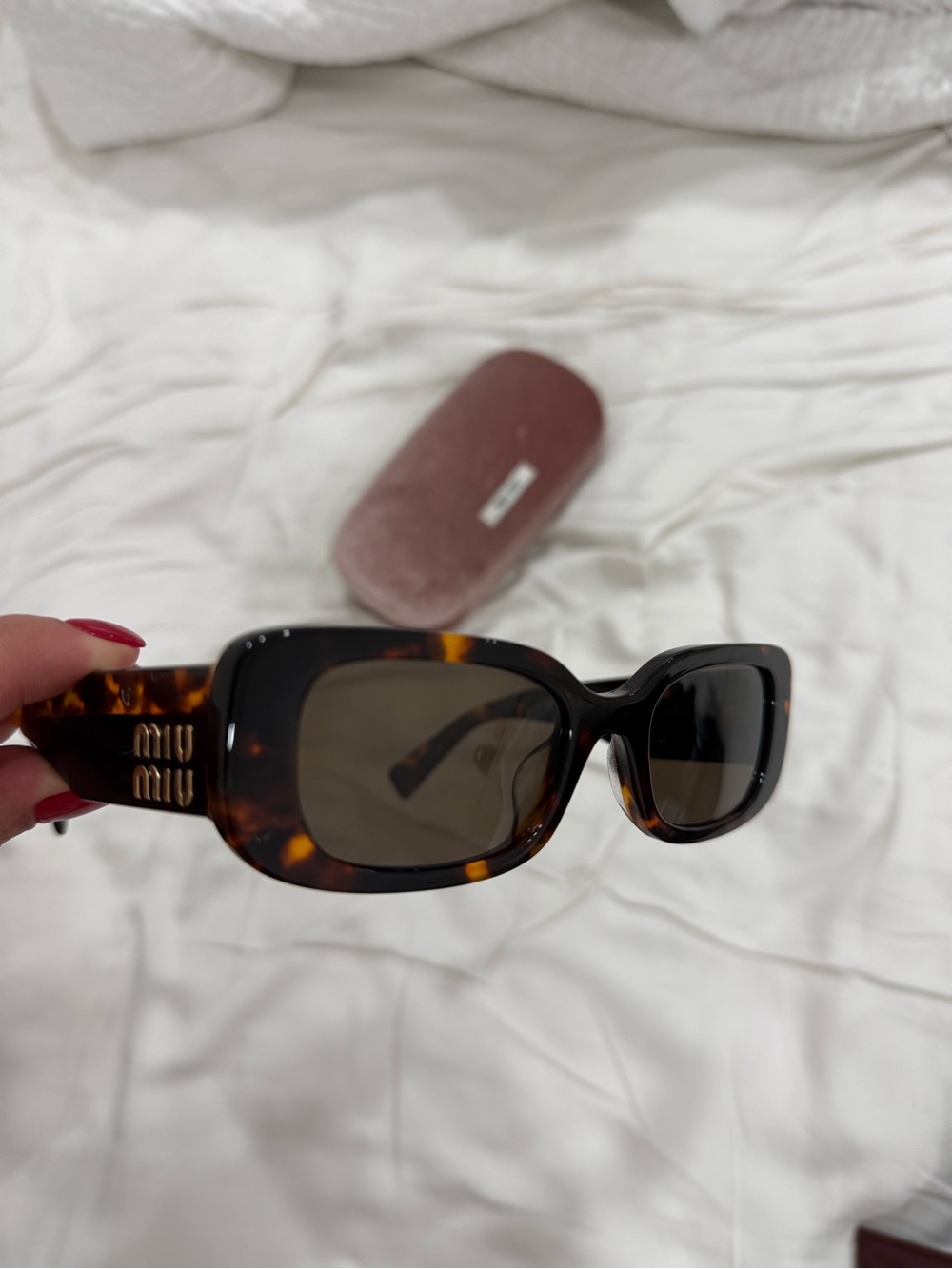 Miu Miu Tortoiseshell Rectangle Sunglasses with Brown Lenses